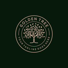 Golden Tree Oak Banyan Maple Emblem logo design vector