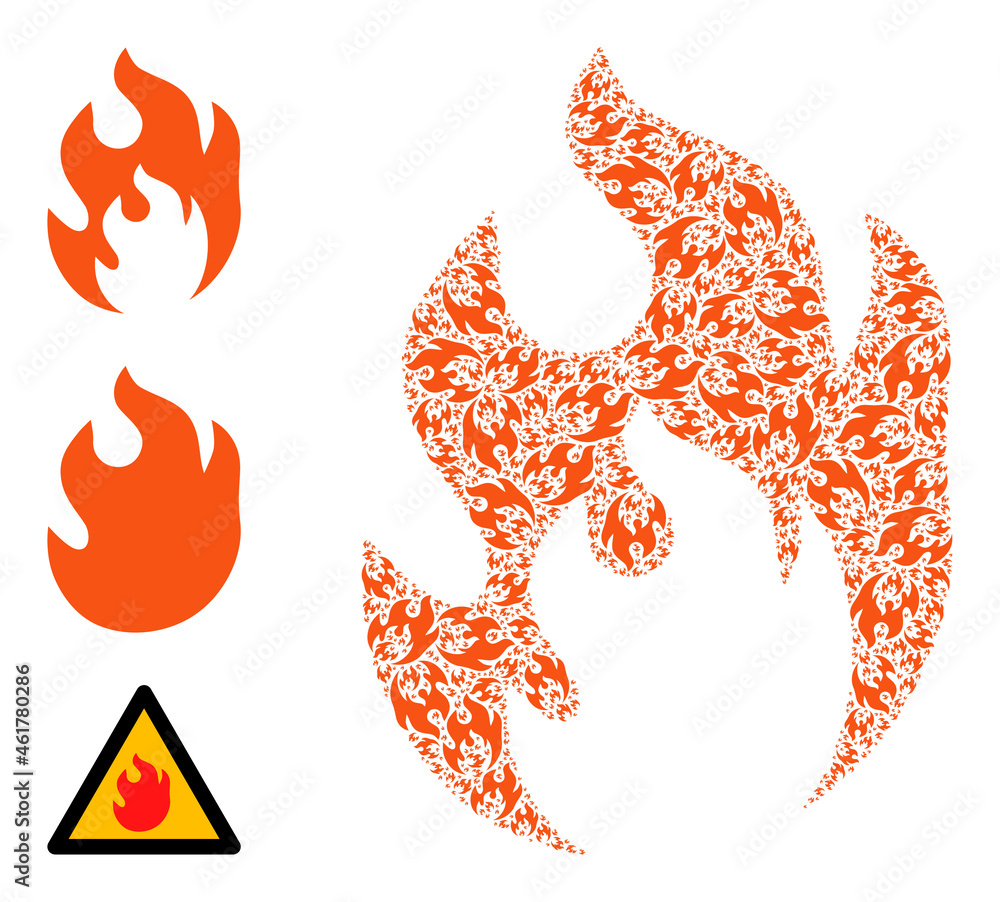 Poster itself fractal mosaic fire flame. vector fire flame fractal is composed from repeating itself fire f
