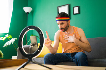 Gender fluid person speaking about gay rights