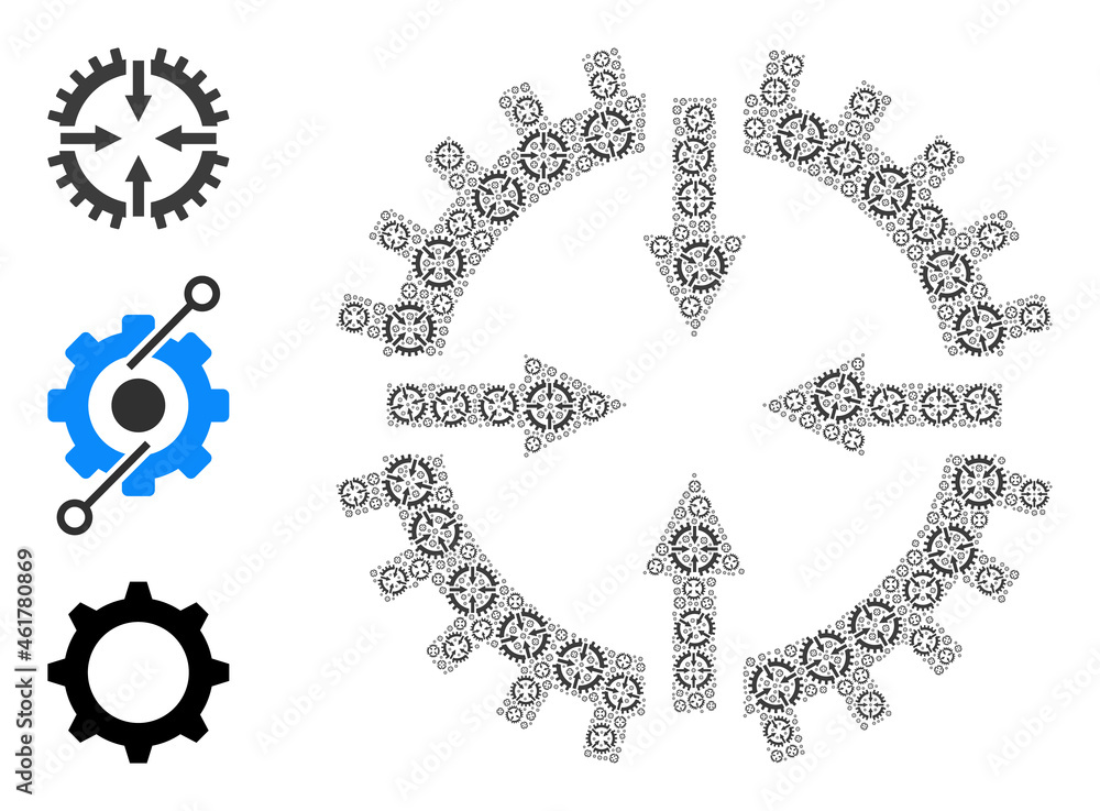 Poster itself recursive composition gear center. vector gear center composition is made of repeating itself