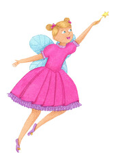 cute little fairy in pink dress with magic wand