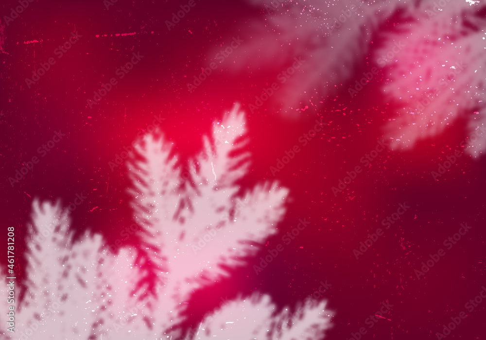 Poster White Vector Branches of Christmas Tree on Red Gradient Background. Decorative Design Element for Collage and Mock Up. Creative Overlay Effect for Mockups, Posters and New Year Greeting Cards