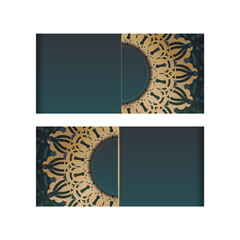 Greeting Brochure with gradient green color with luxurious gold ornaments for your congratulations.