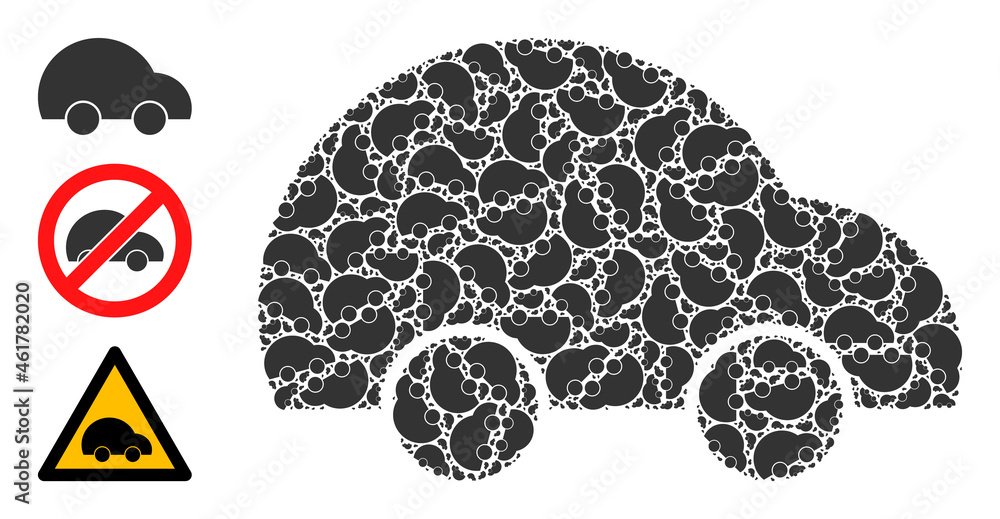 Poster itself recursion collage private car. vector private car collage is designed with scattered itself p