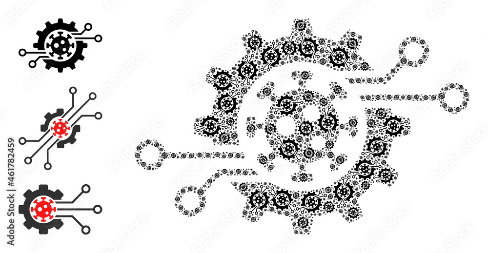 Poster itself recursive mosaic virus electronics gear. vector virus electronics gear mosaic is designed of 