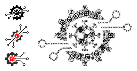 Itself recursive mosaic virus electronics gear. Vector virus electronics gear mosaic is designed of randomized itself virus electronics gear icons. Flat design.
