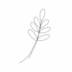 Abstract leaf in one line art drawing style. Black line sketch on white background. Vector illustration. Art design for prints, posters, clothes.