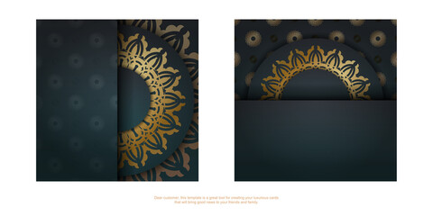 Greeting Brochure with gradient green color with mandala gold pattern for your brand.