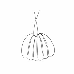 Abstract pumpkin in one line art drawing style. Black line sketch on white background. Vector illustration. Art design for prints, posters, clothes.