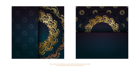 Gradient Green Gradient Greeting Brochure with Gold Ornament Mandala Ready for Print.
