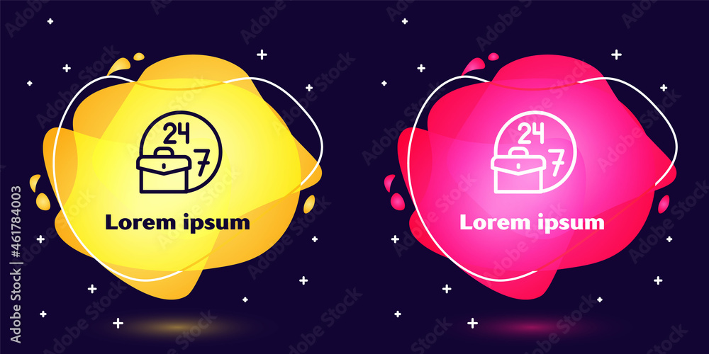 Poster set line always busy icon isolated on blue background. abstract banner with liquid shapes. vector