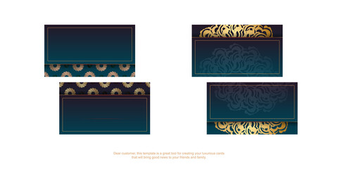 Business card with gradient green color with abstract gold pattern for your brand.