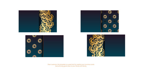 Gradient green business card with abstract gold ornament for your contacts.