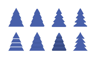Group of abstract christmas trees, flat design, isolated vector illustrations