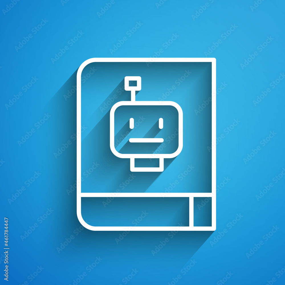 Poster white line user manual icon isolated on blue background. user guide book. instruction sign. read bef