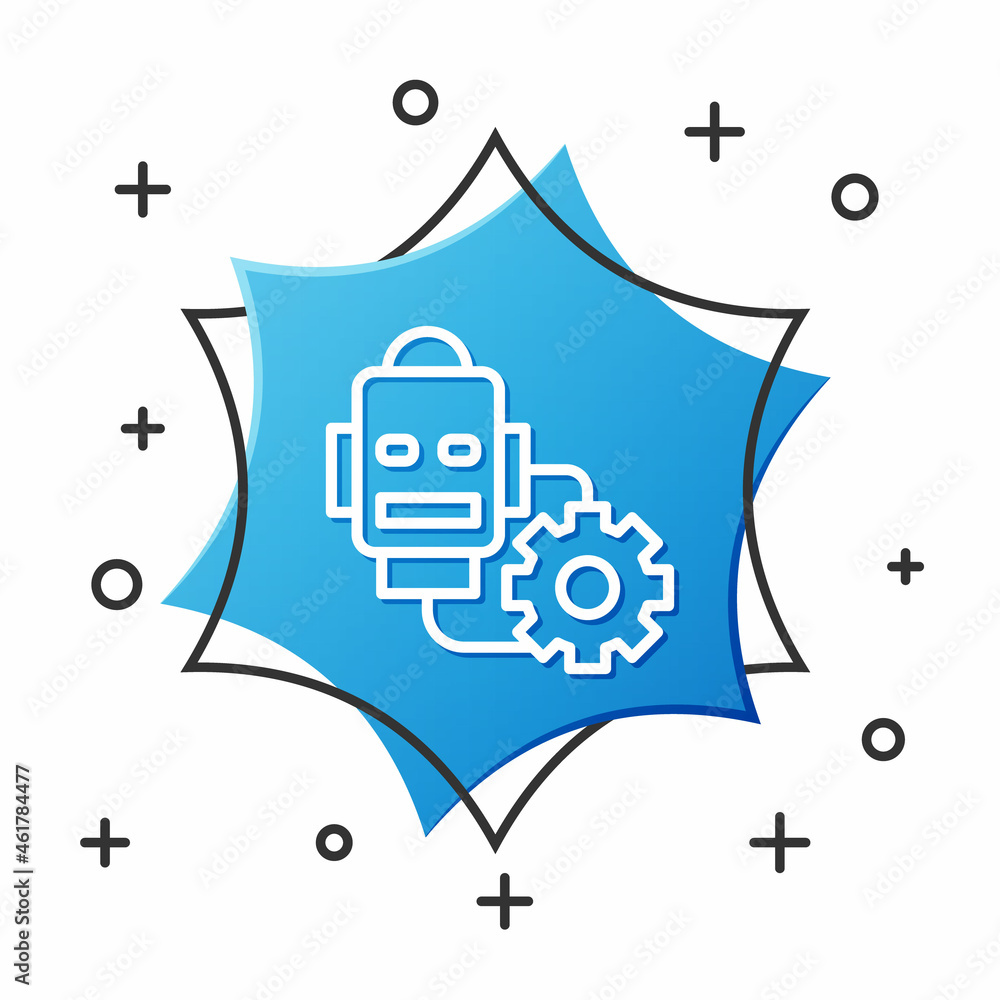Poster white line robot setting icon isolated on white background. artificial intelligence, machine learnin