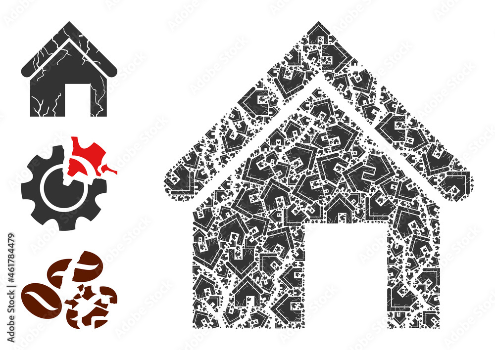 Poster itself fractal composition old decayed house. vector old decayed house fractal is done from randomiz
