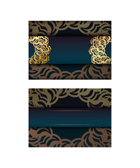 Greeting Brochure with gradient green color with Indian gold ornaments for your design.