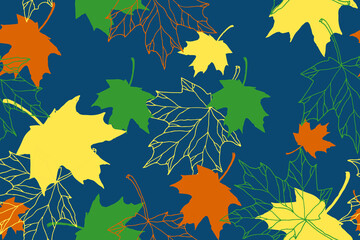 Maple leaves falling a seamless pattern. Golden autumn. Park. Forest. Hand drawn vector.