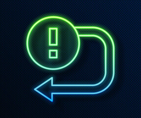Glowing neon line Arrow icon isolated on blue background. Direction Arrowhead symbol. Navigation pointer sign. Vector