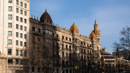Historic city center building in Barcelona. Passeig de gracia.