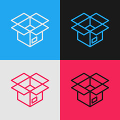 Fototapeta premium Pop art line Unboxing icon isolated on color background. Vector