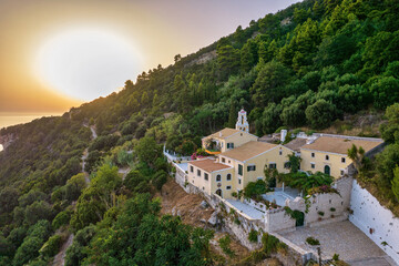 Fototapeta na wymiar Monastery Mirtiotissas on the Western Island of Corfu coast, Greece.
