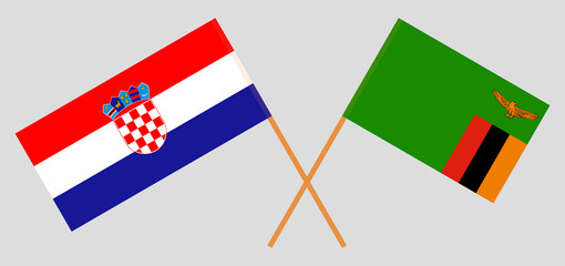 Crossed flags of Croatia and the Republic of Zambia. Official colors. Correct proportion