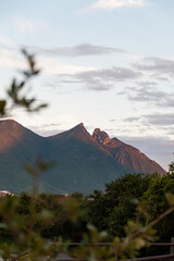 Cerro de la Silla (Saddle Mountain) in Monterrey, Mexico at sunset.