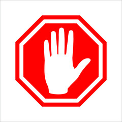 Simple red Stop Hand Block octagon Signor do not enter or forbidden icon. Vector image.