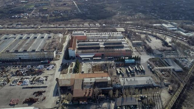 Aerial view of a large factory. Industrial exterior of a factory