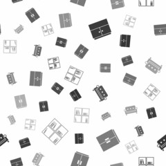 Set Wardrobe, , Sofa and Shelf with books on seamless pattern. Vector