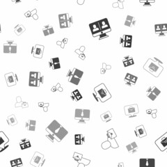 Set Video chat conference, Freelancer, Online working and on seamless pattern. Vector