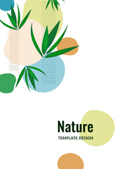 Creative flowing overlapping shapes, palm leaves. Cover for a natural product. Fashionable art for cover, poster, internet, page, social, media, postcards. Vector