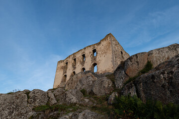 Fototapeta na wymiar Ruins of an ancient castle on top of a cliff in Sweden.