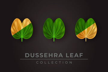 Illustration of Green and GoldDussehra leaf collection set for happy Dussehra festival