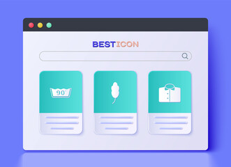 Set Feather, Temperature wash and T-shirt icon. Vector