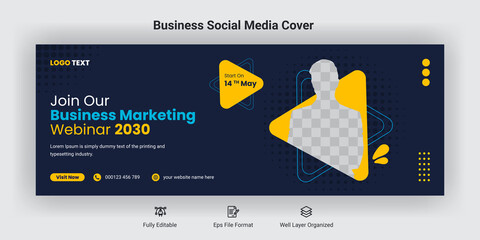 Business marketing webinar facebook cover banner template social media post - obrazy, fototapety, plakaty