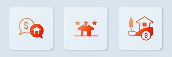 Set Real estate, Price negotiation and House with dollar. White square button. Vector