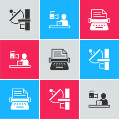 Set Radar, Breaking news and Retro typewriter icon. Vector