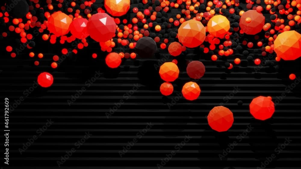 Poster spheres or balls fall down on steps bounce off stair and roll down light up and form pattern. sphere