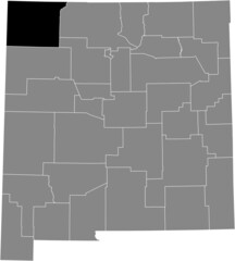Fototapeta premium Black highlighted location map of the San Juan County inside gray map of the Federal State of New Mexico, USA