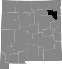 Black highlighted location map of the Harding County inside gray map of the Federal State of New Mexico, USA