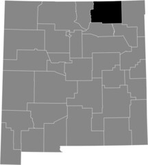 Black highlighted location map of the Colfax County inside gray map of the Federal State of New Mexico, USA