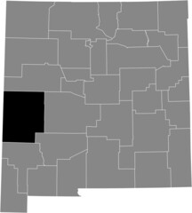 Black highlighted location map of the Catron County inside gray map of the Federal State of New Mexico, USA