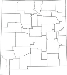 White blank vector map of the Federal State of New Mexico, USA with black borders of its counties