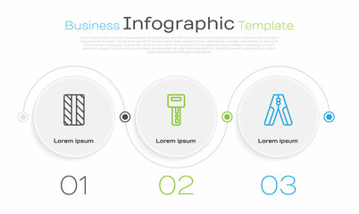 Set line Car tire wheel, key with remote and battery jumper power cable. Business infographic template. Vector