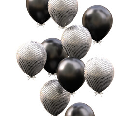 3d balloons isolated on white background. Celebratory template with black and silver balloons. Holiday design. 3d rendering