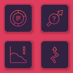 Set line Pie chart infographic, Financial growth decrease, Arrow and . Blue square button. Vector