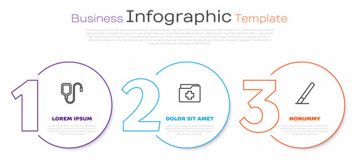 Set line IV bag, Patient record and Surgery scalpel. Business infographic template. Vector